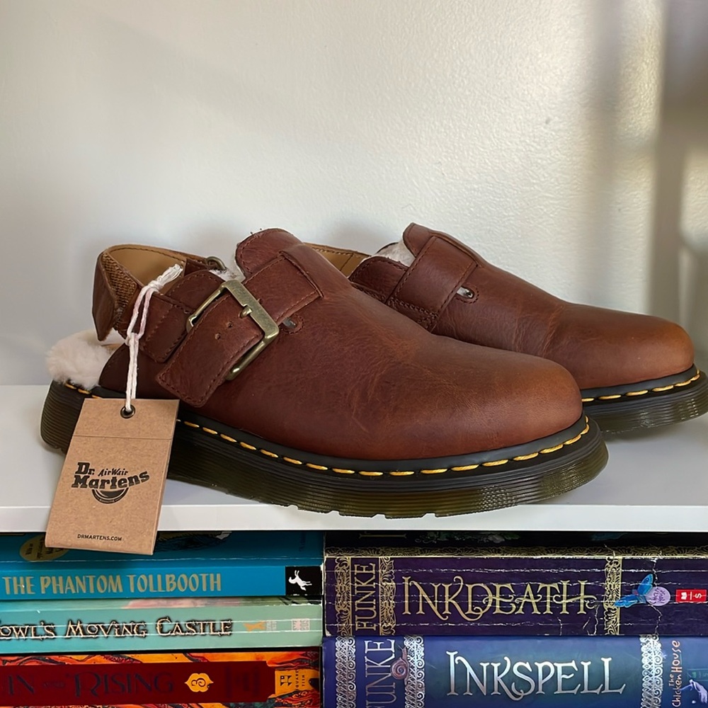 NWT Dr. Martens Women's Jorge Ii Faux Fur Lined Leather Slingback Mules
